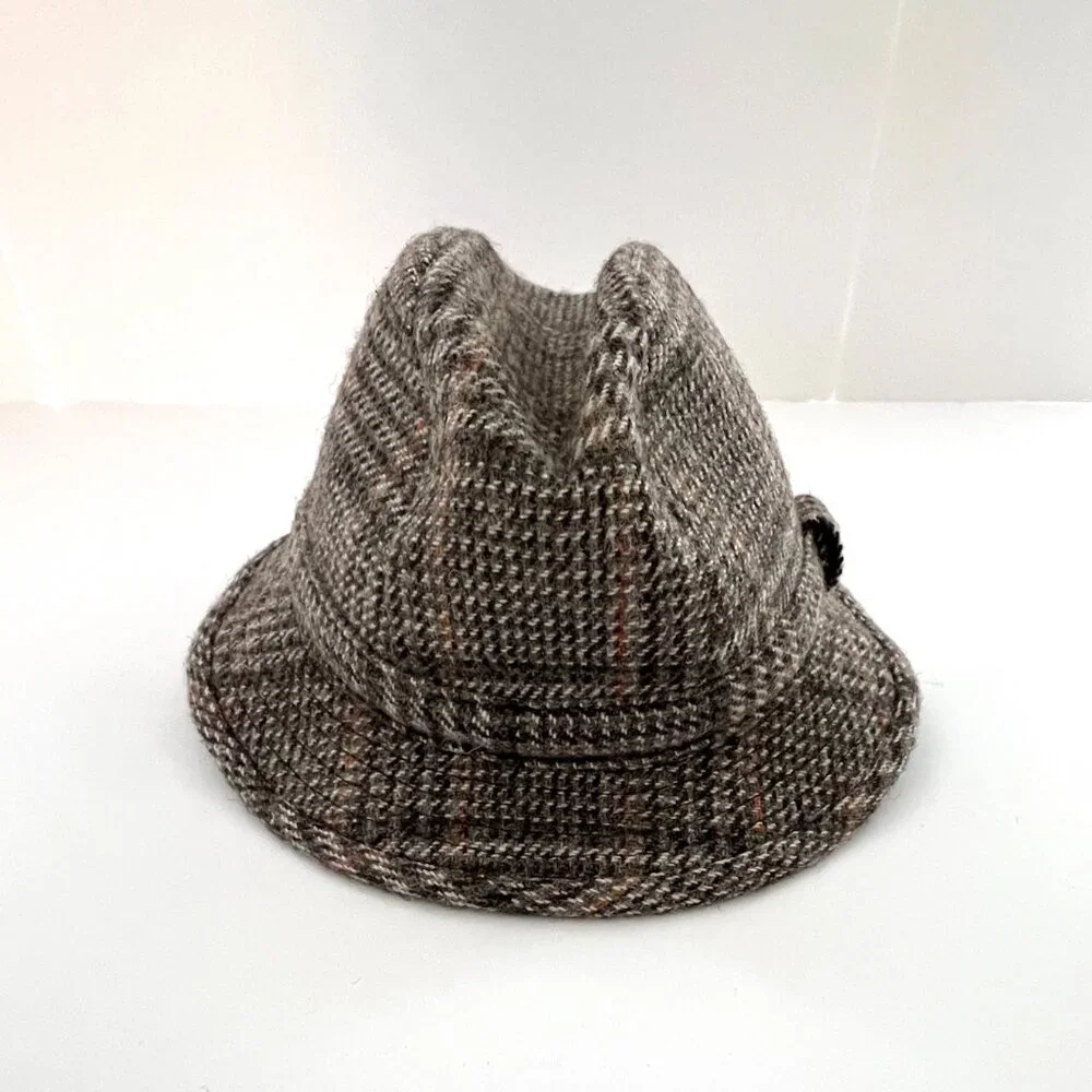 Green Grove Weavers Jacob Wool Hat, Gray & Brown Tweed Fedora, Sz. L., EC!